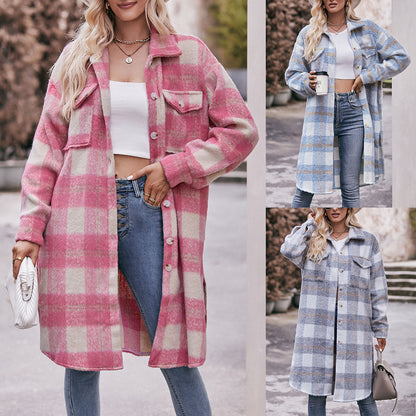 Long-cut Coat Mohair Plaid Coat