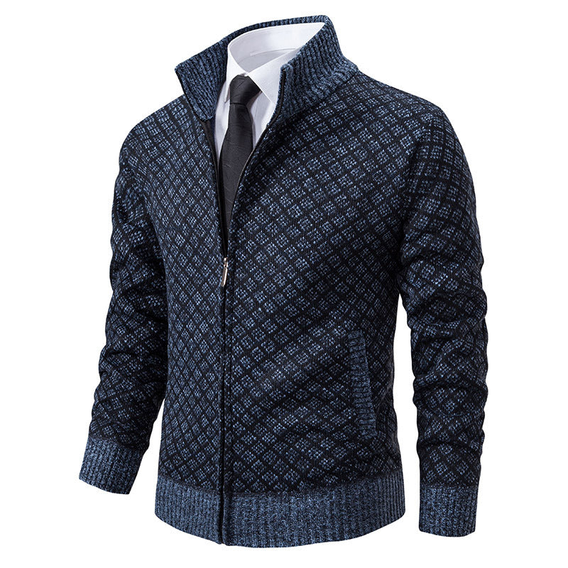 Thickened Plaid Print Jacket Cardigan Fashion Slim Fit Zipper