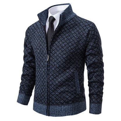 Thickened Plaid Print Jacket Cardigan Fashion Slim Fit Zipper