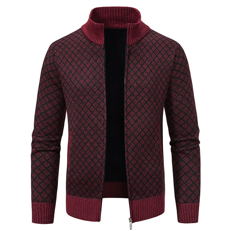 Thickened Plaid Print Jacket Cardigan Fashion Slim Fit Zipper