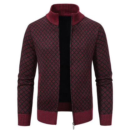 Thickened Plaid Print Jacket Cardigan Fashion Slim Fit Zipper
