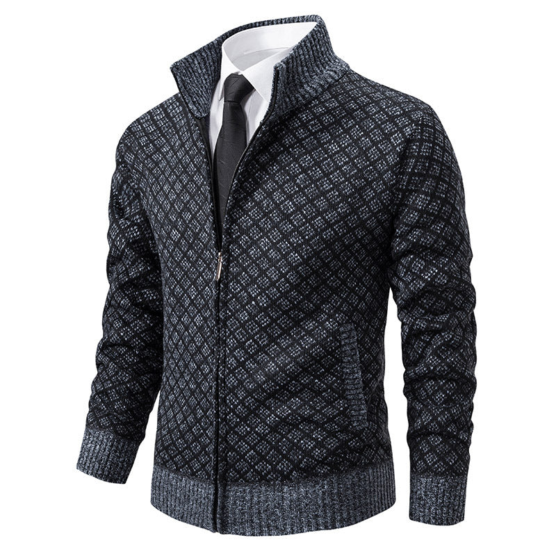 Thickened Plaid Print Jacket Cardigan Fashion Slim Fit Zipper