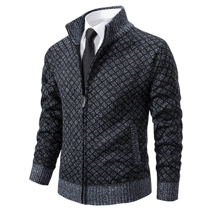 Thickened Plaid Print Jacket Cardigan Fashion Slim Fit Zipper