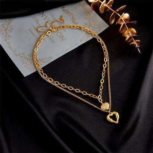 Titanium Steel Angel Wings Love Necklace Irregular Folds 2 Heart Love