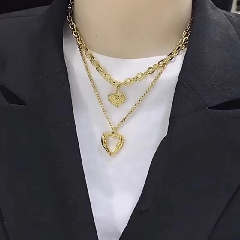 Titanium Steel Angel Wings Love Necklace Irregular Folds 2 Heart Love