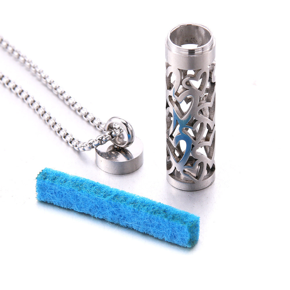 Cylinder Love Aromatherapy Pendant Perfume Essential Oil Stainless Steel Necklace