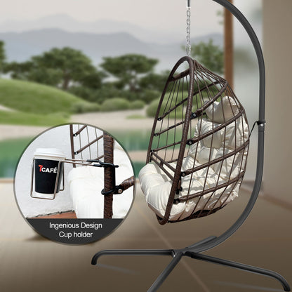 Swing Egg Chair With Stand Indoor Outdoor, UV Resistant Cushion