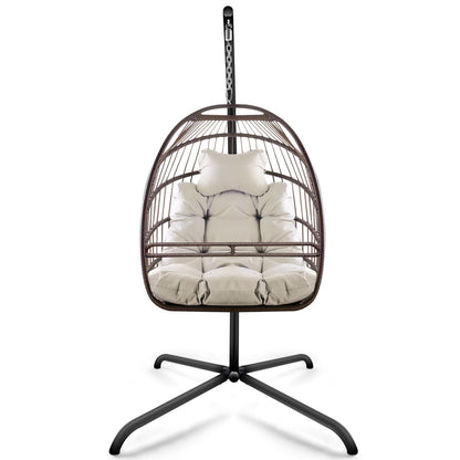 Swing Egg Chair With Stand Indoor Outdoor, UV Resistant Cushion