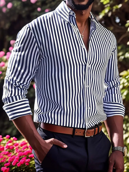 Ins Stripe Printed Long Sleeve Shirt Men Fashion