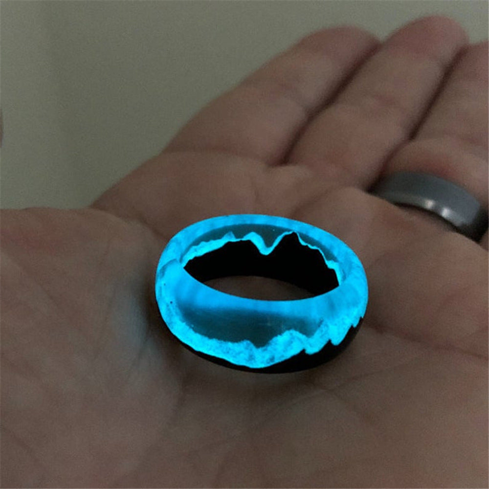 New Resin Wood Snowscape Starry Sky Aurora Personality Ring Fluorescent Secret Wood For Women Men Unusual Decoration Jewelry