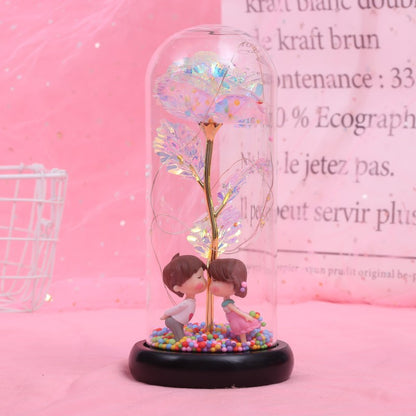 Enchanted Forever Rose Flower in Glass LED Light Christmas Decoration