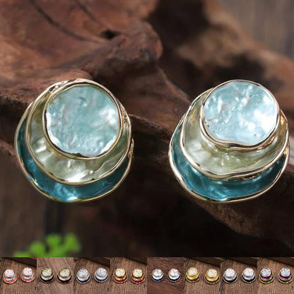 Ins Three-colored Painting Round Earrings Fashion