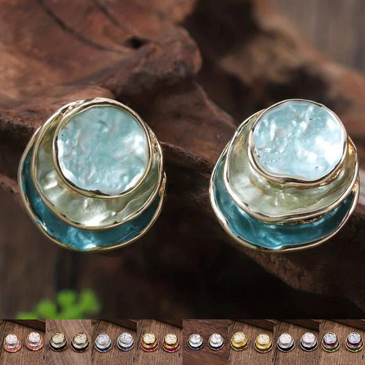 Ins Three-colored Painting Round Earrings Fashion