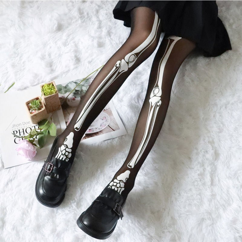 Halloween Black Bone Skeleton Pantyhose