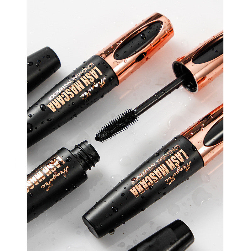 The mascara is thick, long, curled, waterproof and sweat-proof