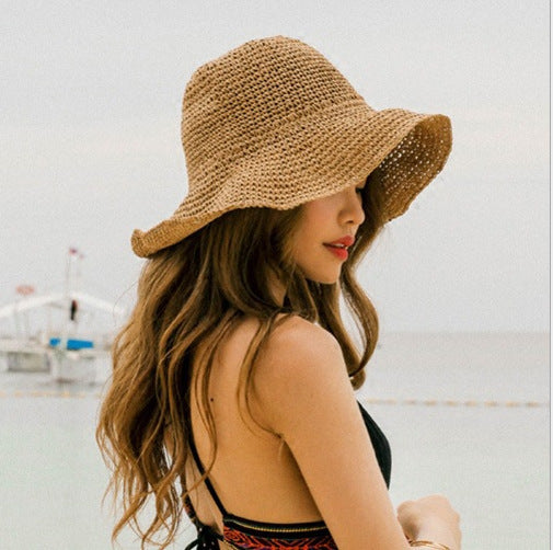 Summer Outing Sunscreen Hat for Women with Foldable Straw