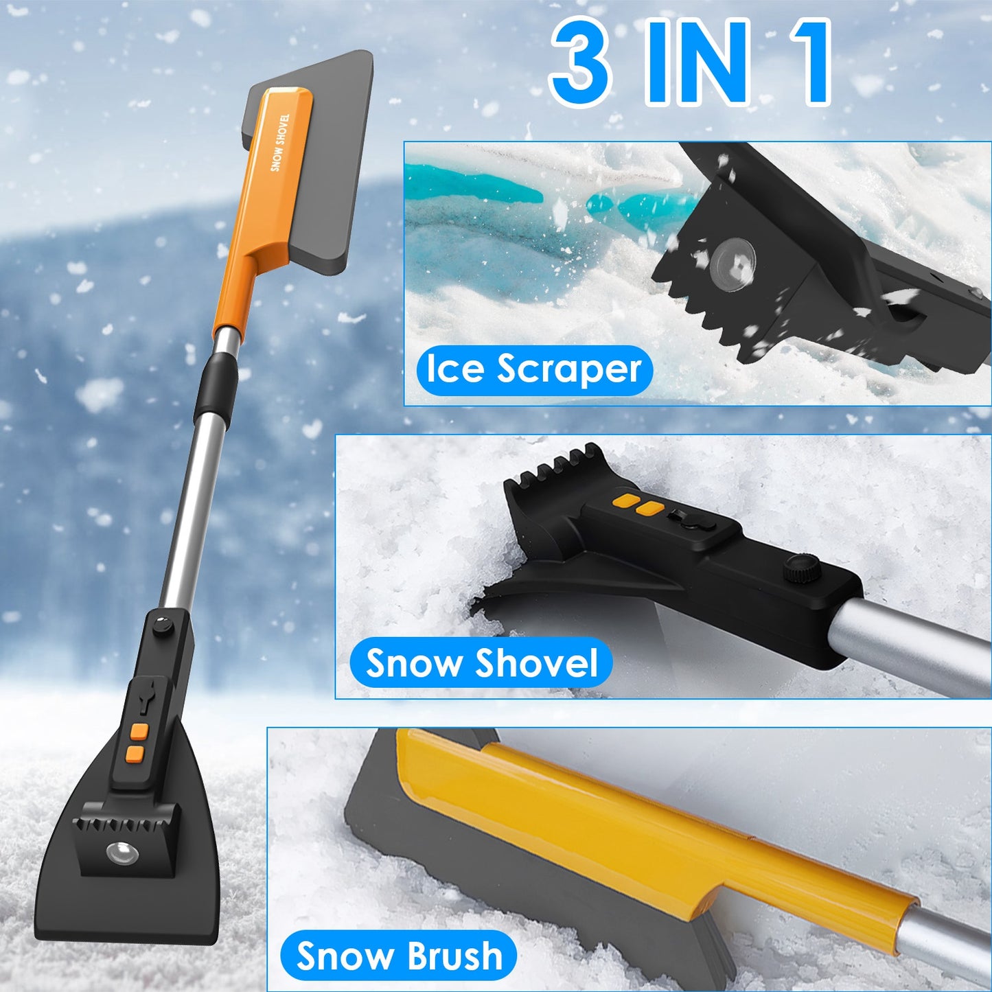 1Pc 3 In 1 Car Snow Removal Shovel With Lights Car Snow Removal