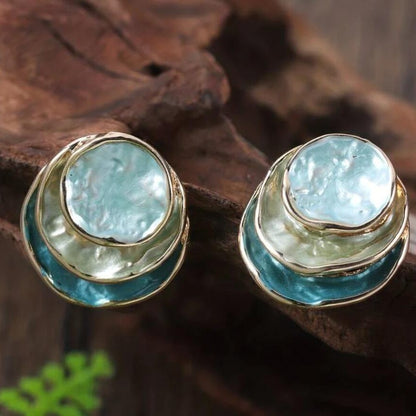 Ins Three-colored Painting Round Earrings Fashion