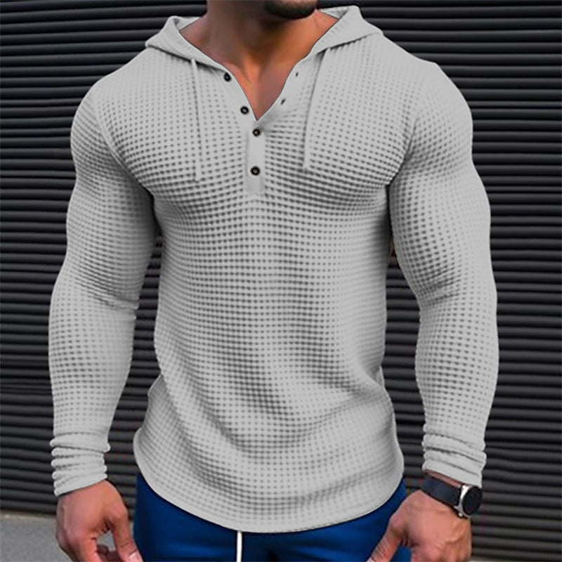 Men's Pullover Casual Long Sleeve T-shirt Waffler Sweat-shirt