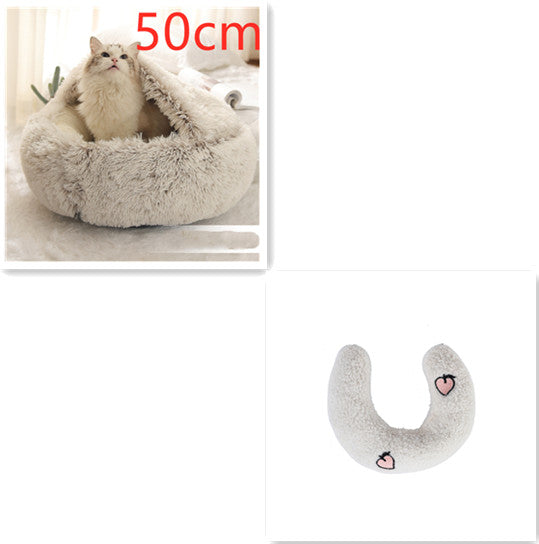 2 In 1 Dog And Cat Bed Pet Winter Bed Round Plush Warm Bed House