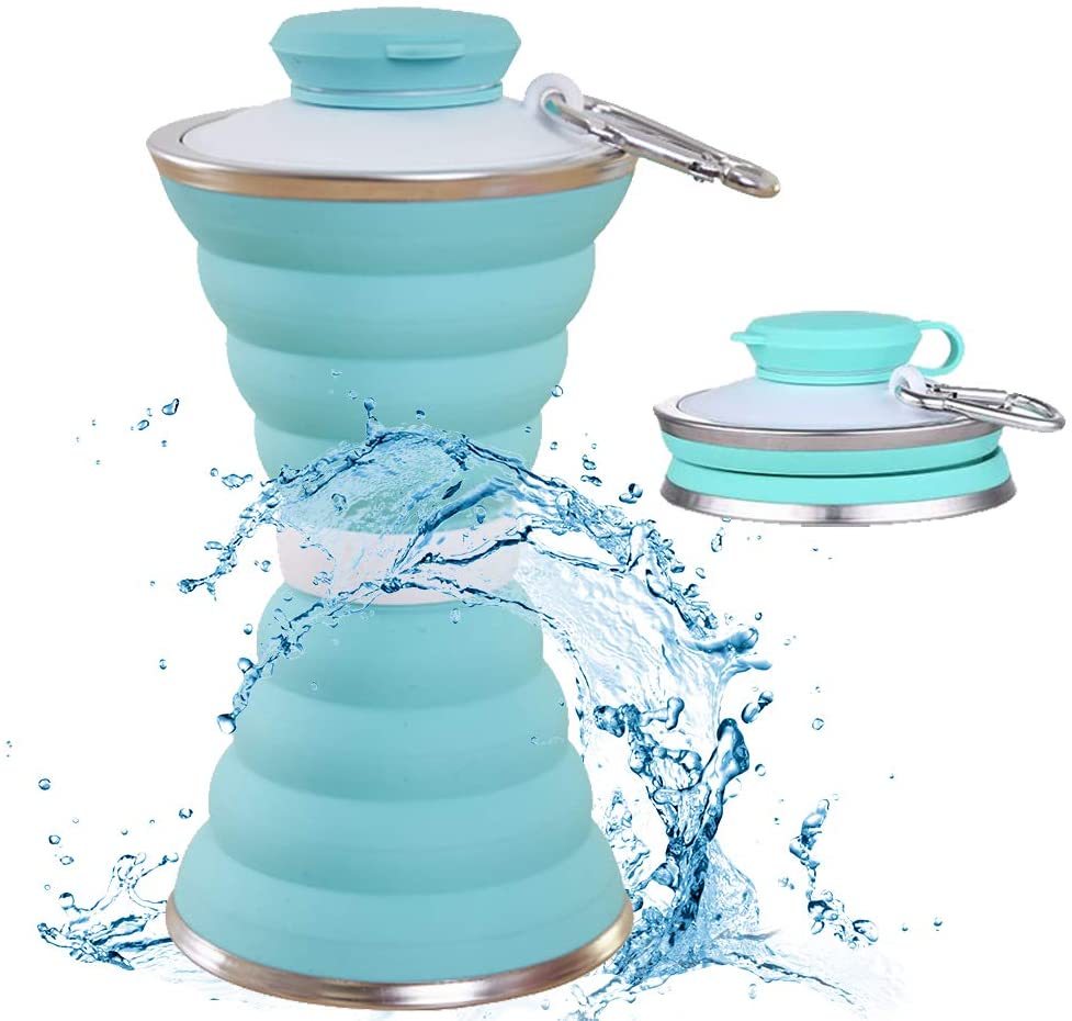 500ML Silicone Water Bottle Cup Foldable Leak Proof Portable Sports