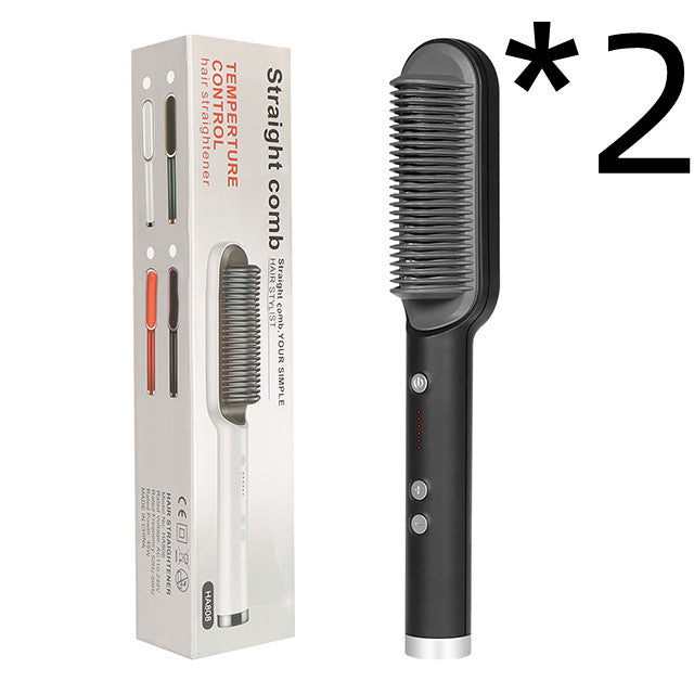 New 2 In 1 Hair Straightener Hot Comb Negative Ion Curling