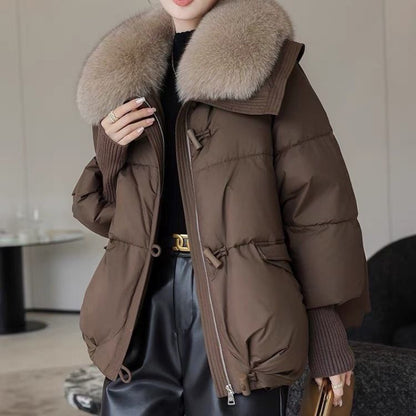 Down Cotton-padded Jacket Women's Short Fur Collar