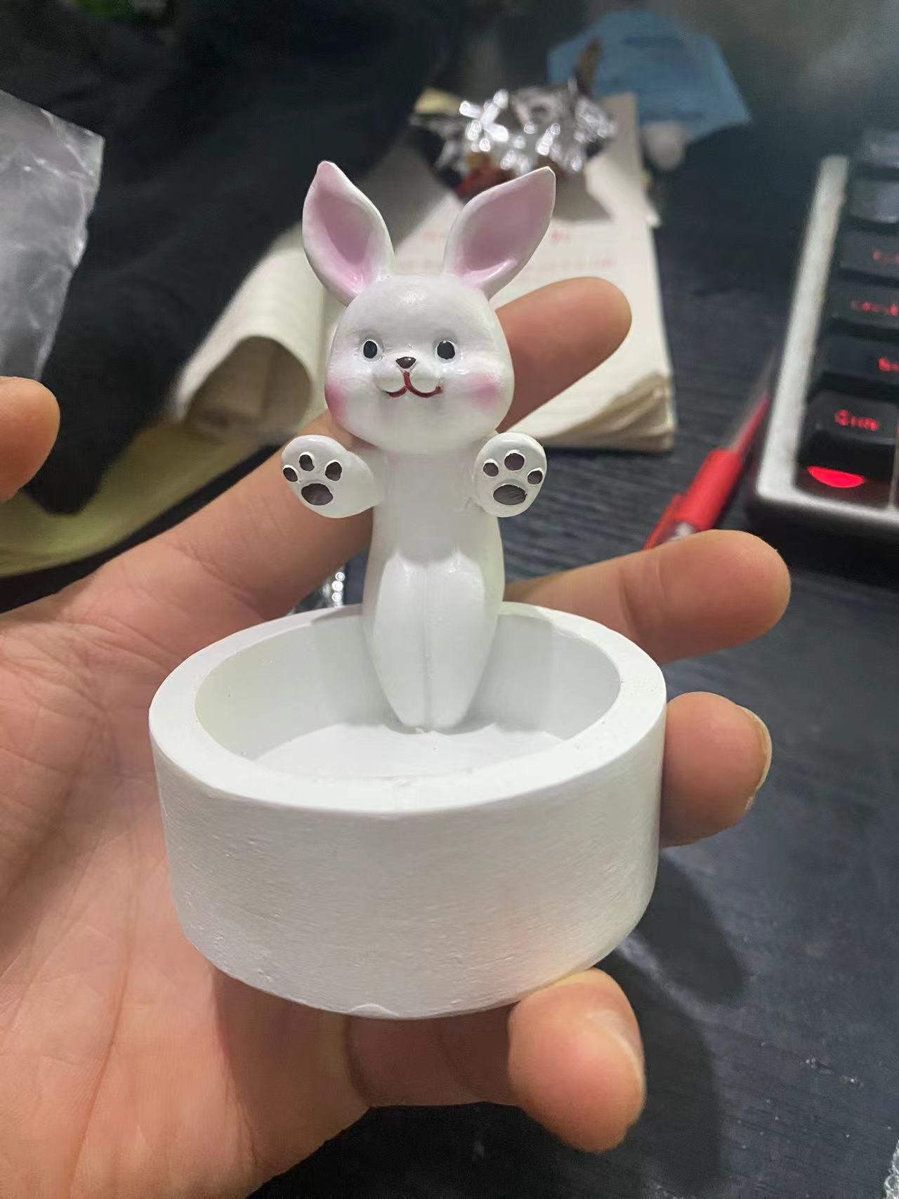 Cartoon Kitten Candle Holder Warming Its Paws Cute Scented Light