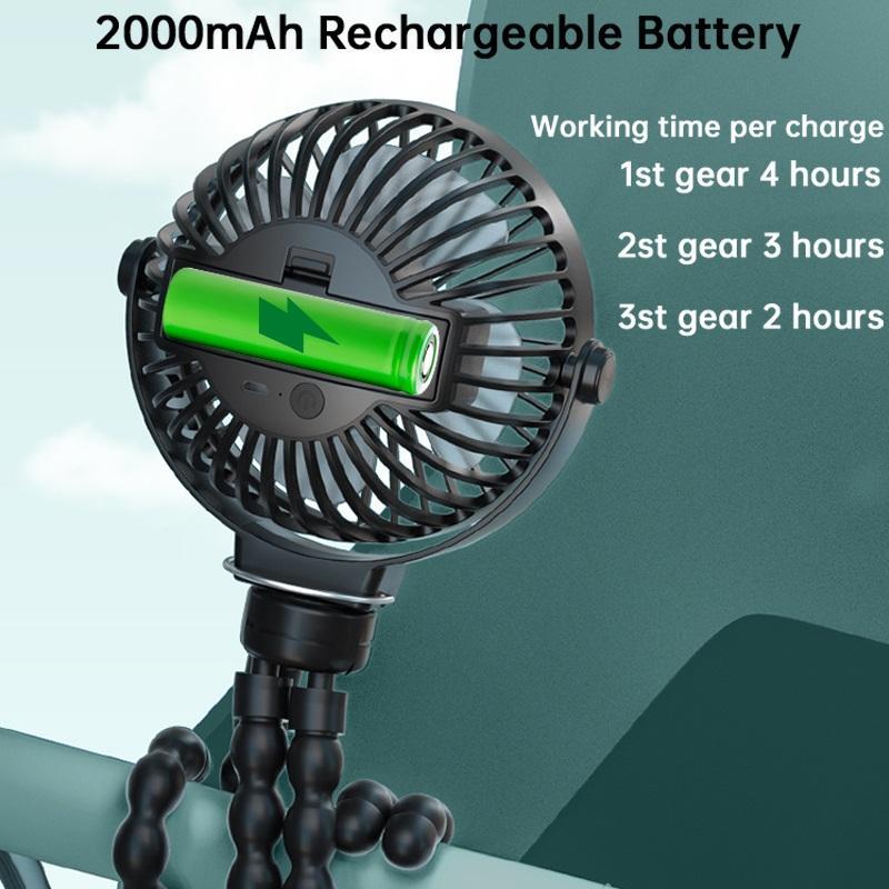 2000mAh Outdoor Small Electric Flexible Tripod Clip On Fan