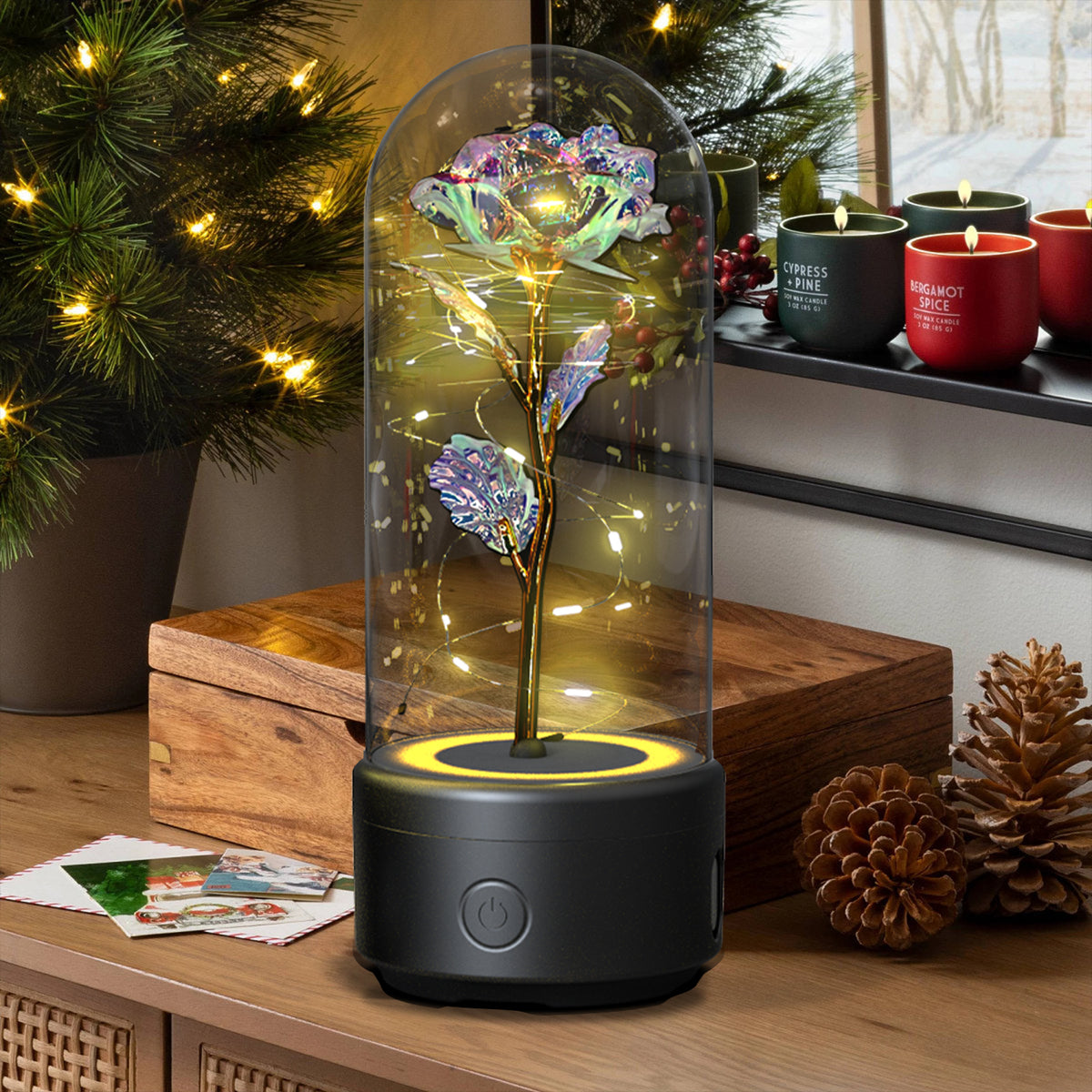 Creative 2 In 1 Rose Flowers LED Light And Bluetooth-compatible Speaker