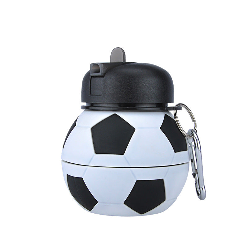 ﻿Football Soccer Silicone Water Bottle with Straw Foldable Collapsible