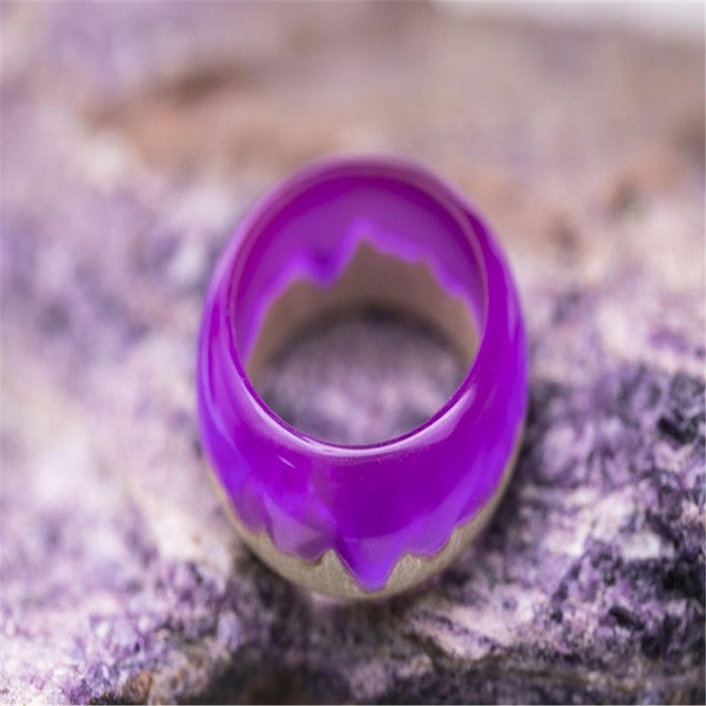 New Resin Wood Snowscape Starry Sky Aurora Personality Ring Fluorescent Secret Wood For Women Men Unusual Decoration Jewelry