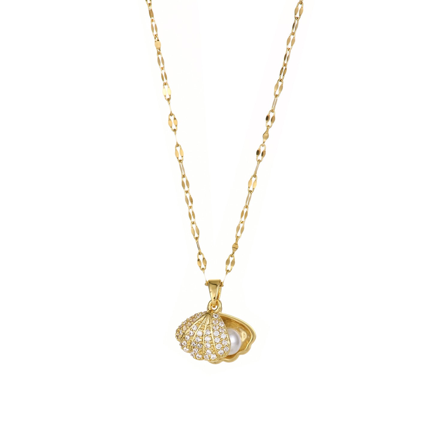 Shell Pearl Necklace With Rhinestones Jewelry