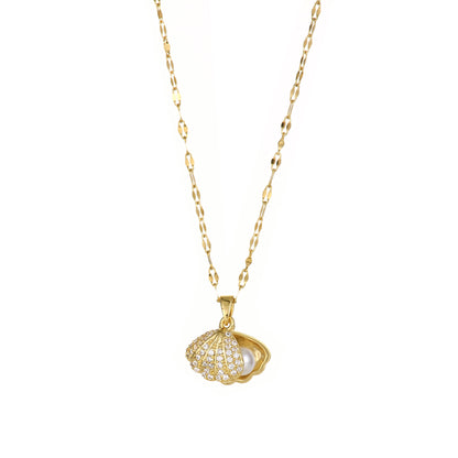 Shell Pearl Necklace With Rhinestones Jewelry