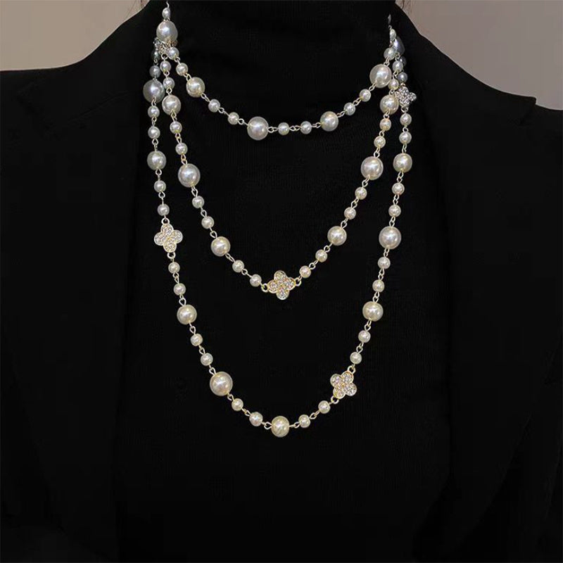 Retro Multi-layer Pearls Necklace Fashion Long Sweater