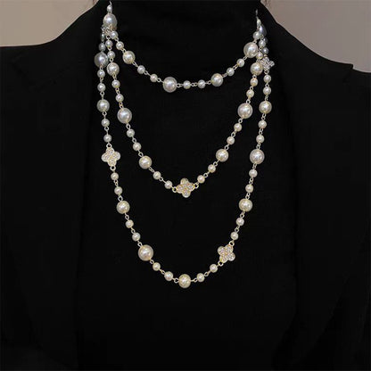 Retro Multi-layer Pearls Necklace Fashion Long Sweater