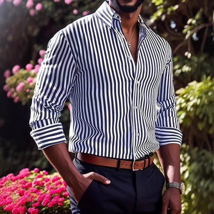 Ins Stripe Printed Long Sleeve Shirt Men Fashion
