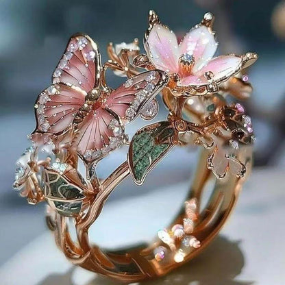 INS Flower Butterfly Ring With Rhinestones Jewelry