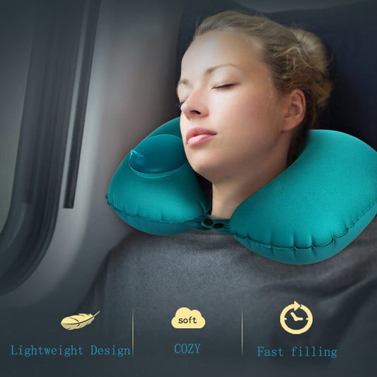 Portable U-Shape Inflatable Travel Pillow Car Head Rest Air Cushion