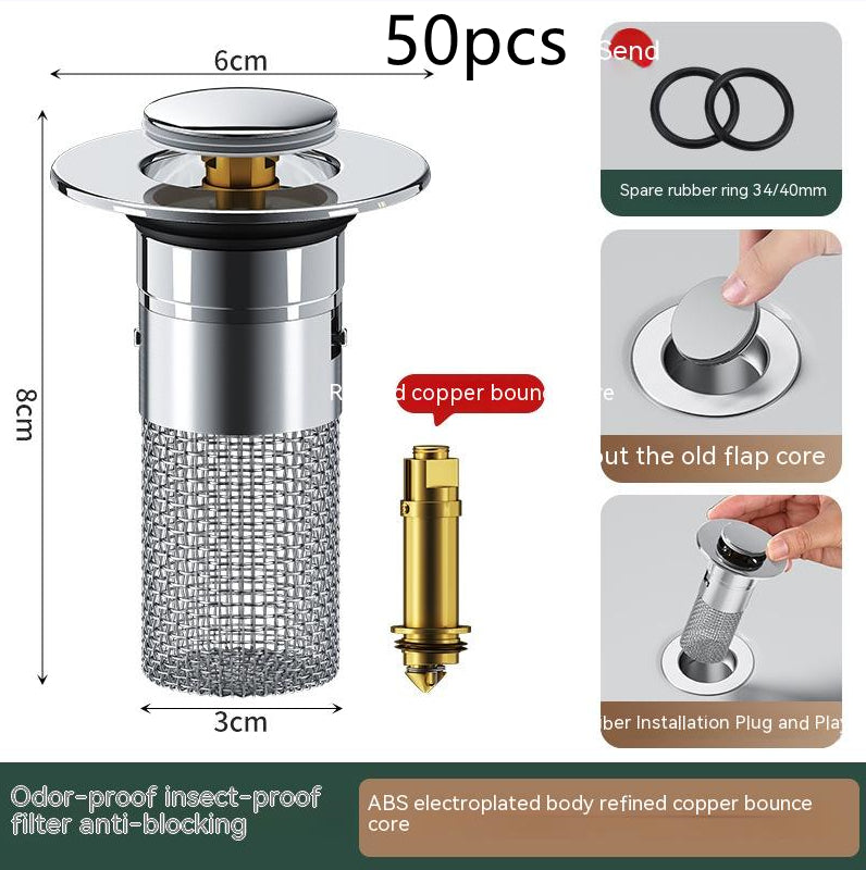 Long Pop-Up Sink Drains Filter Bathroom Press Bounce