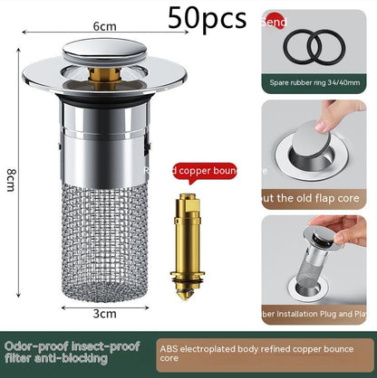 Long Pop-Up Sink Drains Filter Bathroom Press Bounce