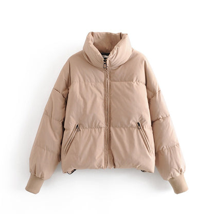 Solid Color Zipper Design Cotton Coat Bread Coat Women