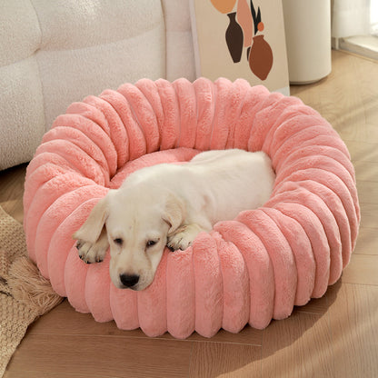Pet Kennels Long Plush Round Cat Nest Winter Warm Dog Beds