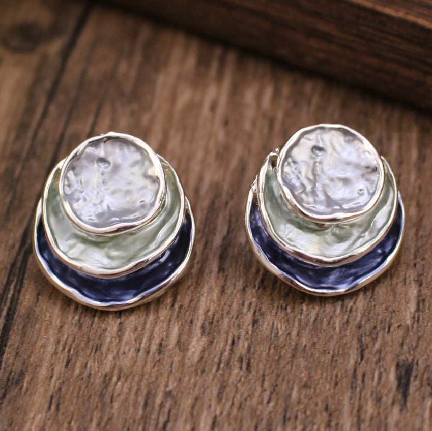 Ins Three-colored Painting Round Earrings Fashion