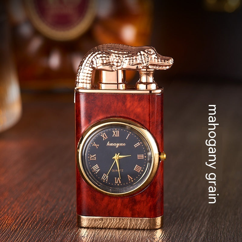 Double Fire Lighter With Quartz Watch Metal Inflatable Windproof Blue
