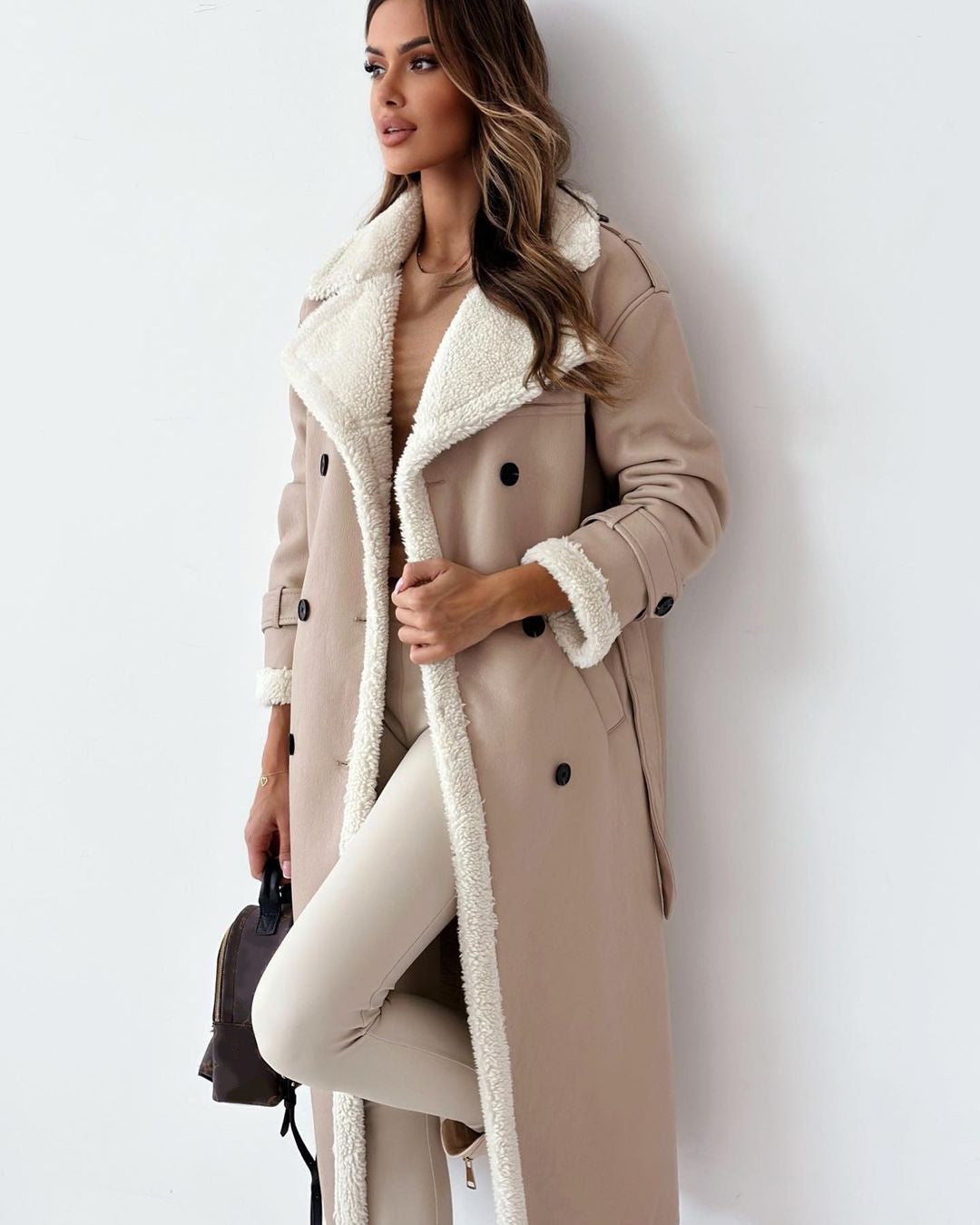 Winter Jacket With Belt Fashion Double Breasted Lapel