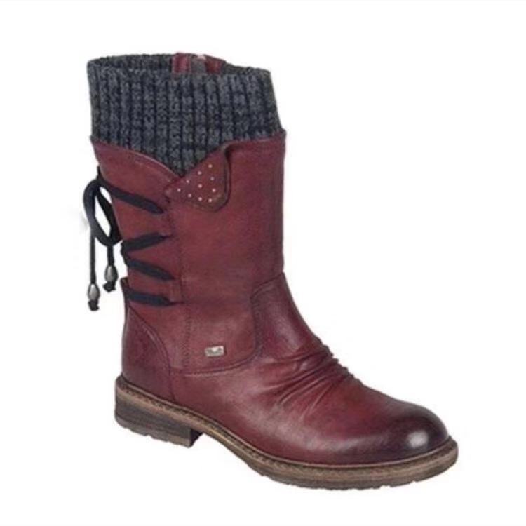 Retro woolen Martin boots with mid-low rear straps