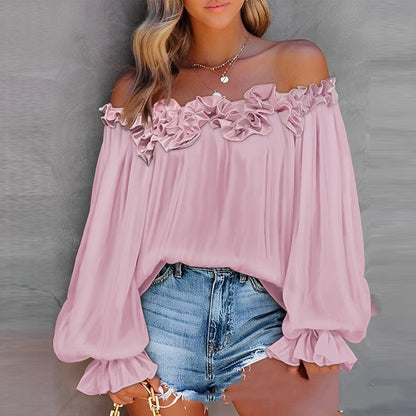 Casual Blouses Shoulder Off-Shoulder Long Sleeve Top