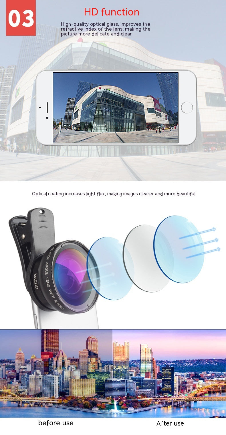 045x Universal Wide Angle 125x Macro External Mobile Phone Lens
