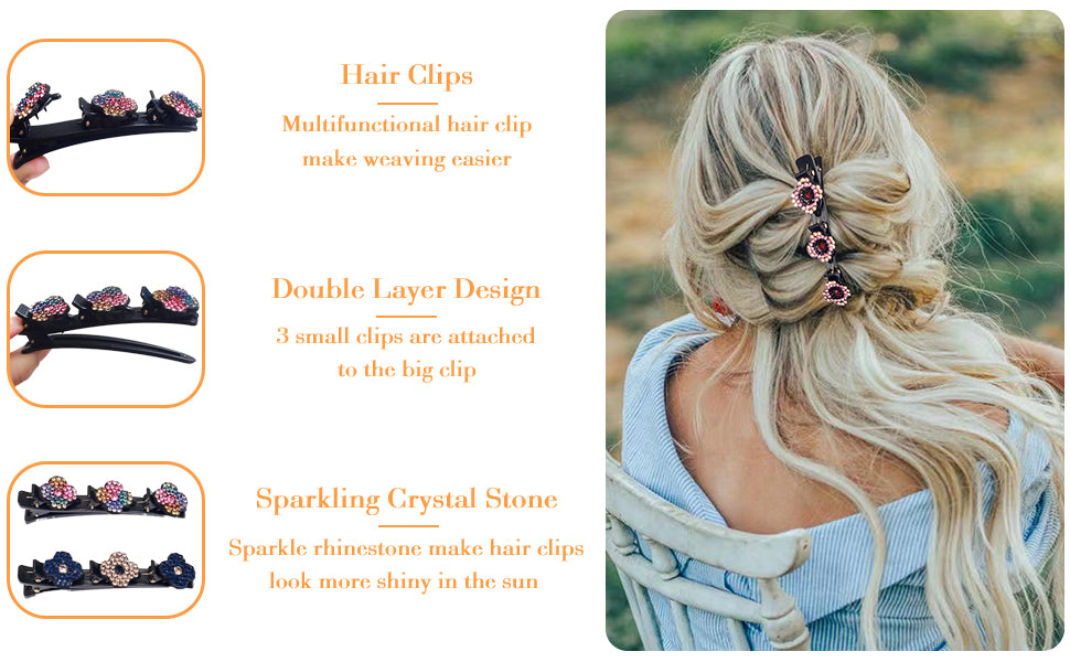 Sparkling Crystal Stone Braided Hair Clips Four-Leaf Clover